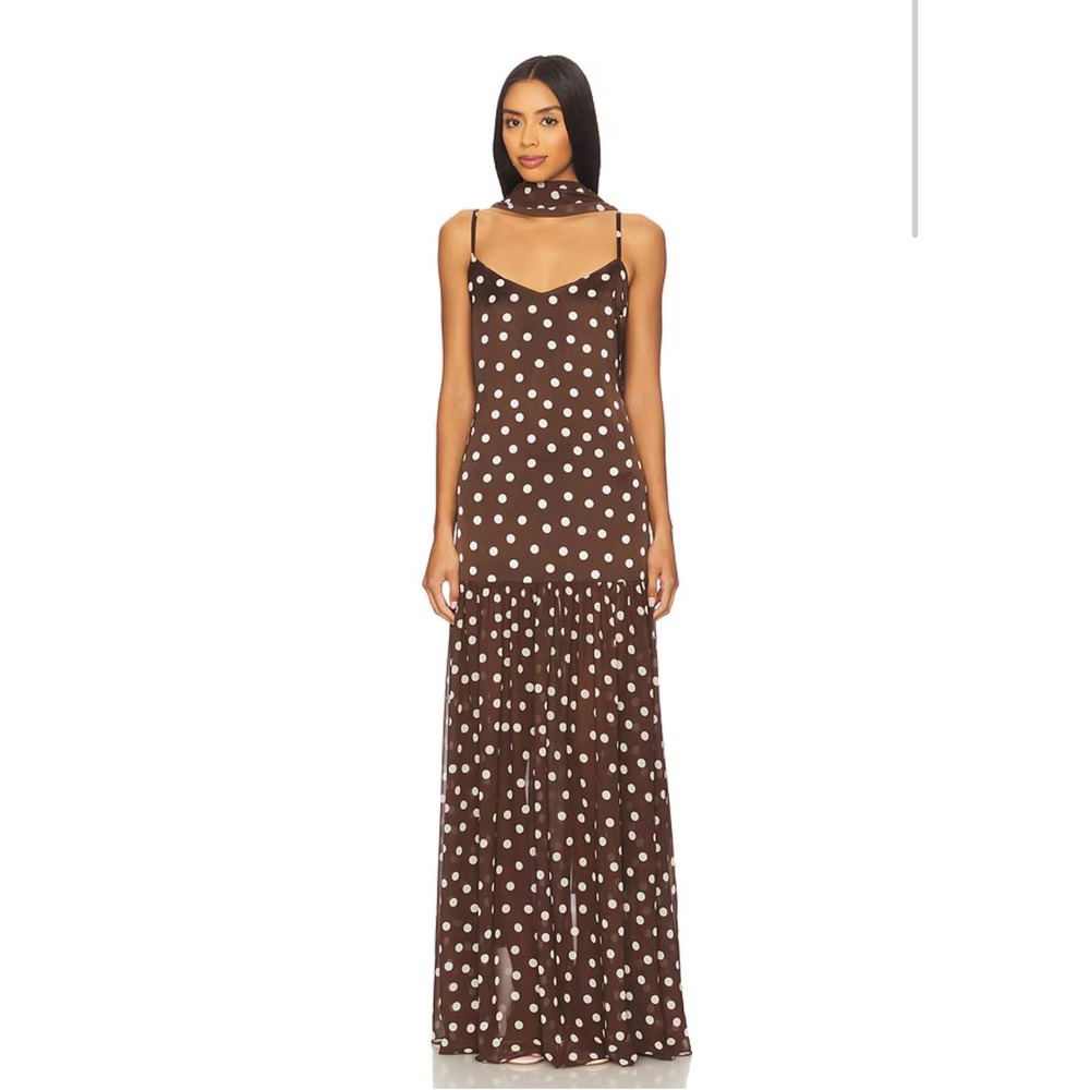 Show Me‎ Your Mumu Dalia Maxi Dress in Chocolate Brown Polka Dot Size Small